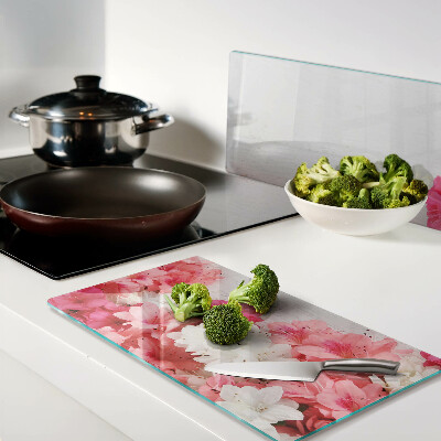Glass chopping board Flowers in shades of pink and white