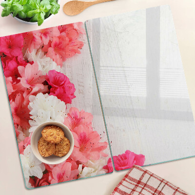 Glass chopping board Flowers in shades of pink and white