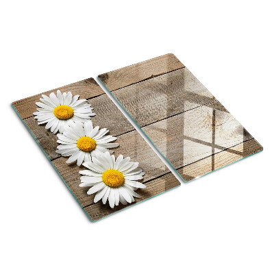 Glass chopping board Flowers on a wood background