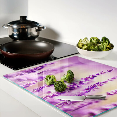 Glass chopping board Lavender flowers on a gradient background