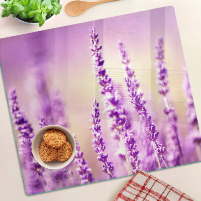 Glass chopping board Lavender flowers on a gradient background