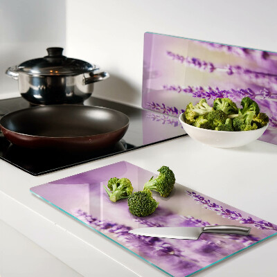 Glass chopping board Lavender flowers on a gradient background