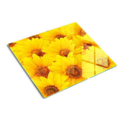 Glass chopping board Sunflowers on a yellow background