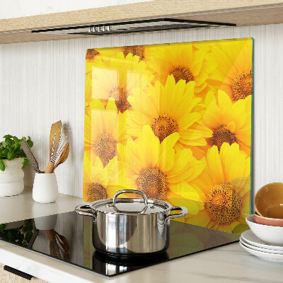 Glass chopping board Sunflowers on a yellow background