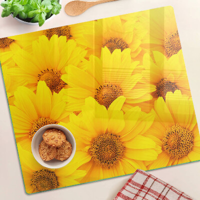 Glass chopping board Sunflowers on a yellow background