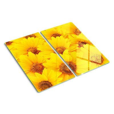 Glass chopping board Sunflowers on a yellow background