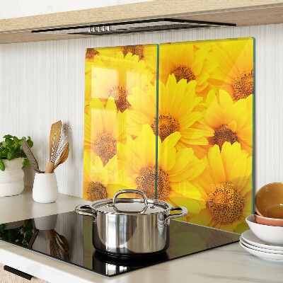 Glass chopping board Sunflowers on a yellow background