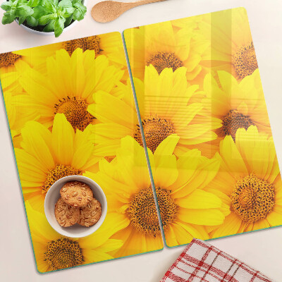 Glass chopping board Sunflowers on a yellow background