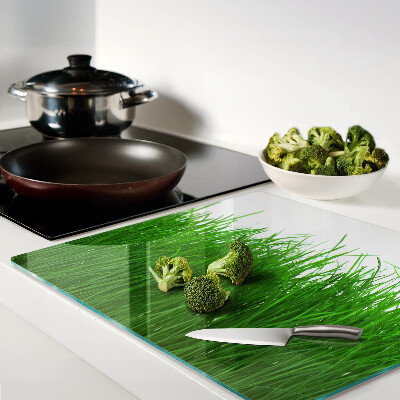 Glass chopping board Grass in the sun