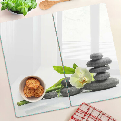 Glass kitchen board Orchid and spa stones