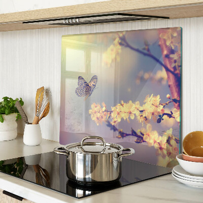Glass chopping board Butterfly motif on a flower background