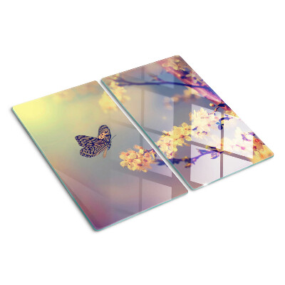 Glass chopping board Butterfly motif on a flower background