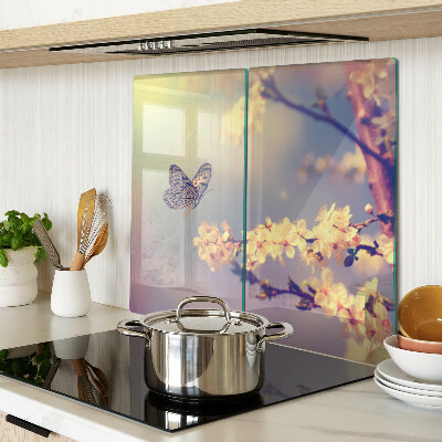 Glass chopping board Butterfly motif on a flower background