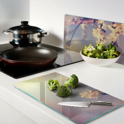 Glass chopping board Butterfly motif on a flower background