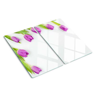 Glass chopping board Tulips on a white background