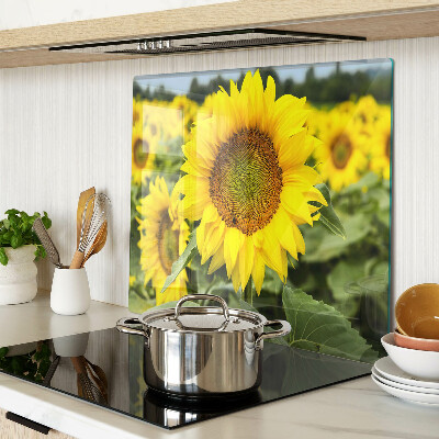 Glass chopping board Sunflowers against a green background