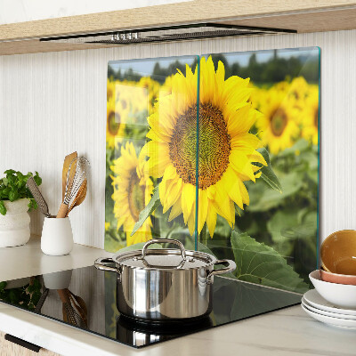 Glass chopping board Sunflowers against a green background