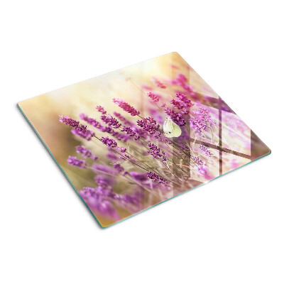 Glass kitchen board Lavender field with butterfly
