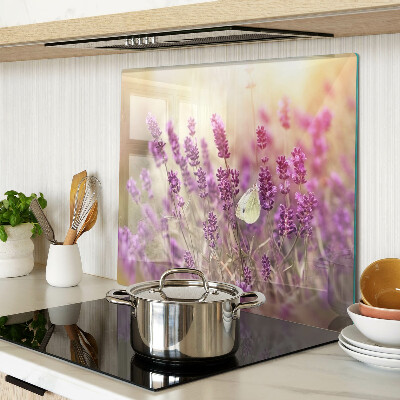 Glass kitchen board Lavender field with butterfly