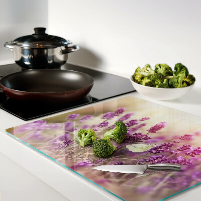 Glass kitchen board Lavender field with butterfly