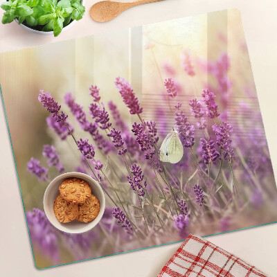 Glass kitchen board Lavender field with butterfly