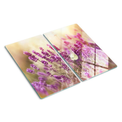 Glass kitchen board Lavender field with butterfly