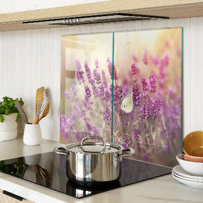 Glass kitchen board Lavender field with butterfly