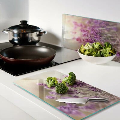Glass kitchen board Lavender field with butterfly