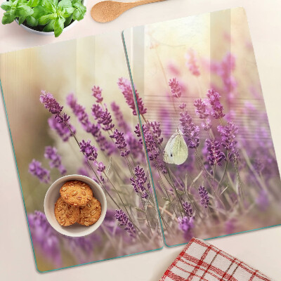 Glass kitchen board Lavender field with butterfly