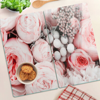 Glass chopping board Roses in shades of pink