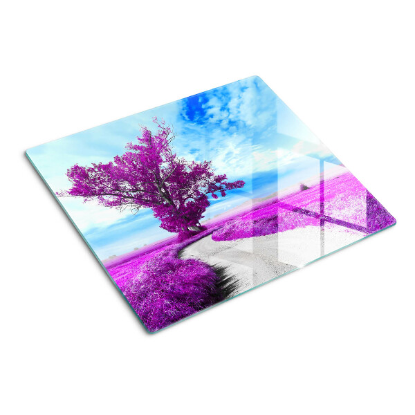 Glass kitchen board Purple tree against the sky