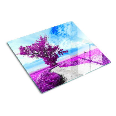 Glass kitchen board Purple tree against the sky