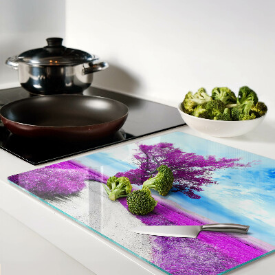 Glass kitchen board Purple tree against the sky