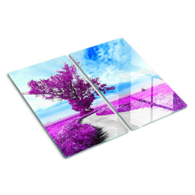 Glass kitchen board Purple tree against the sky