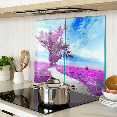 Glass kitchen board Purple tree against the sky