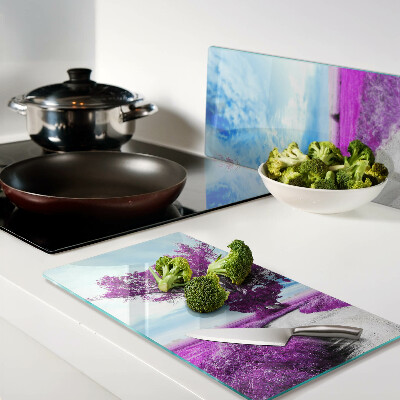 Glass kitchen board Purple tree against the sky