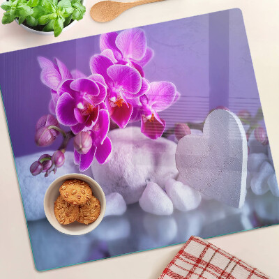 Glass chopping board Orchids on stones