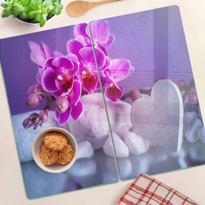 Glass chopping board Orchids on stones