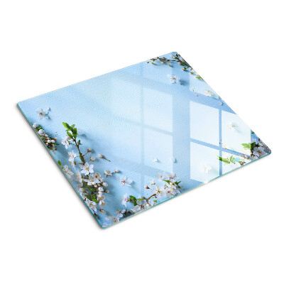Glass chopping board Floral pattern on a blue background