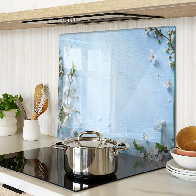 Glass chopping board Floral pattern on a blue background