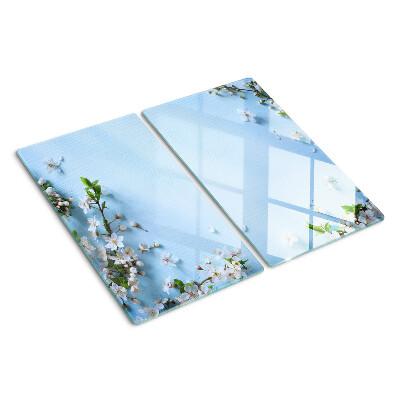 Glass chopping board Floral pattern on a blue background