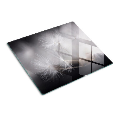 Glass kitchen board Fluffy dandelions against the window background
