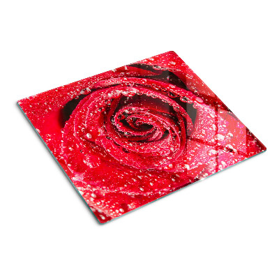 Glass chopping board Red rose with water drops