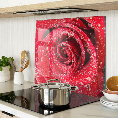 Glass chopping board Red rose with water drops