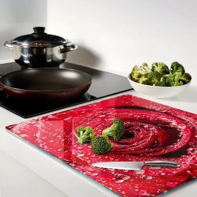 Glass chopping board Red rose with water drops