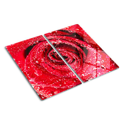 Glass chopping board Red rose with water drops