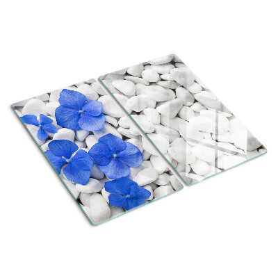 Glass chopping board Blue flowers on white stones