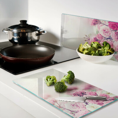 Glass chopping board Floral pink motif