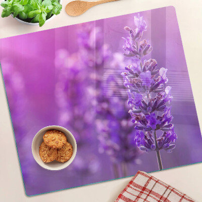 Glass kitchen board Lavender flowers on a purple background