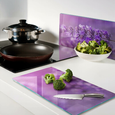 Glass kitchen board Lavender flowers on a purple background